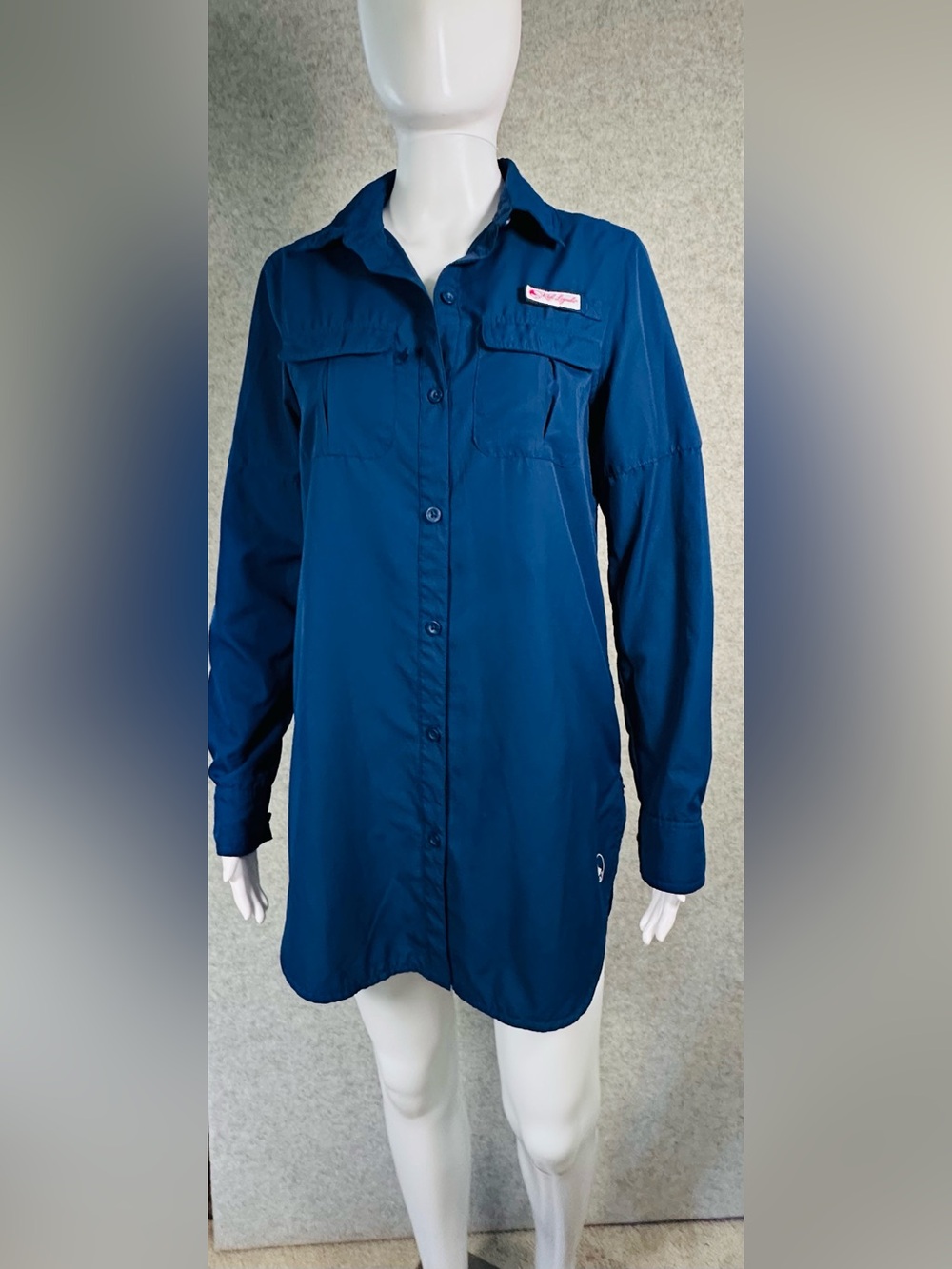 Reel Legends Womens Blue Button Front Outdoor Performance Tunic Long Tall Top XS